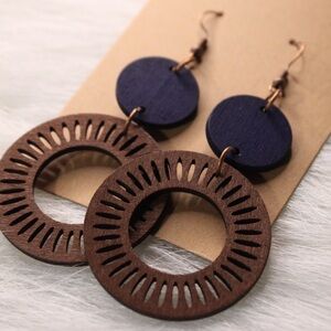 Blue and Brown Wooden Earrings